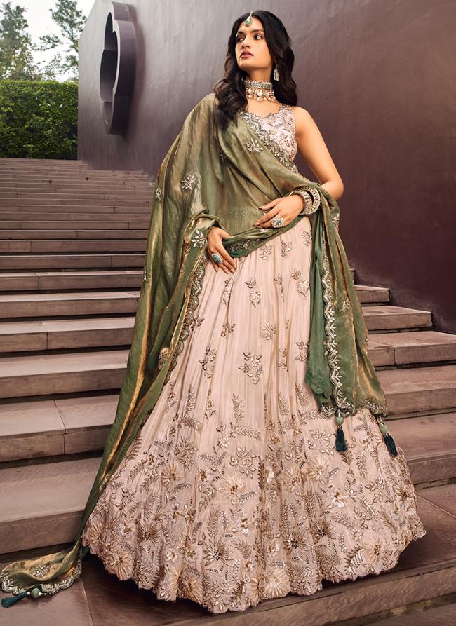 Viscose Rayon Green Wedding Wear Sequins Work Lehenga Choli